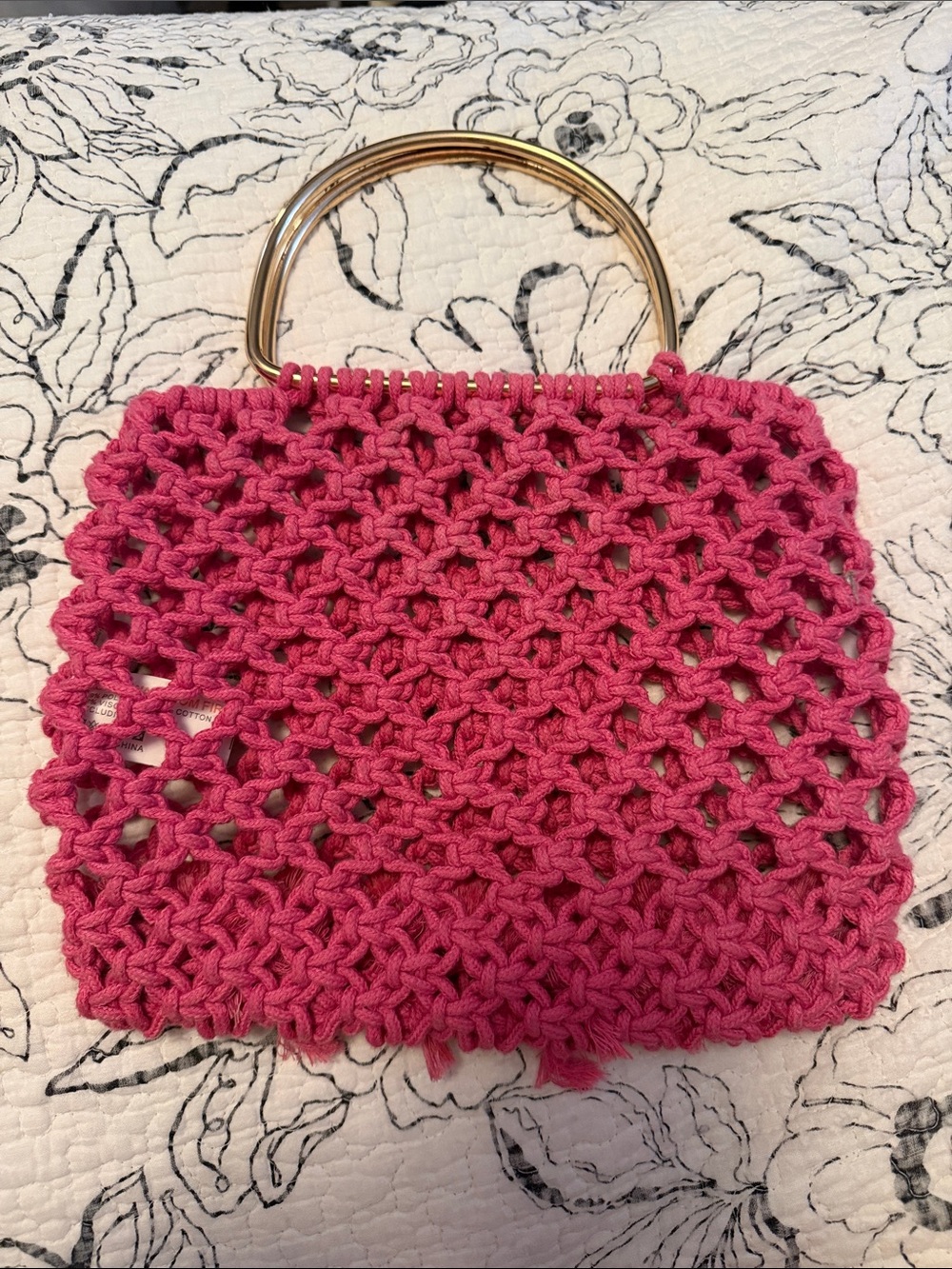 Handcrafted Pink Crochet Tote with Gold Handles